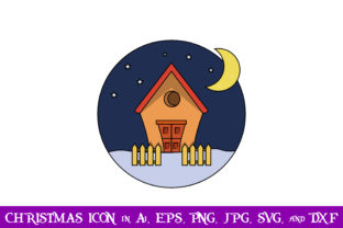 House at Night Outline Christmas Icon: A Versatile Graphics Asset
